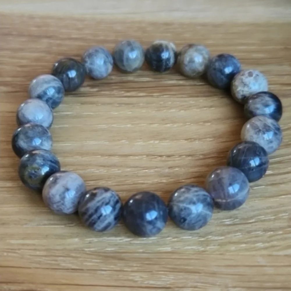 Gray Sunstone Beaded Stretch Bracelet | Handmade